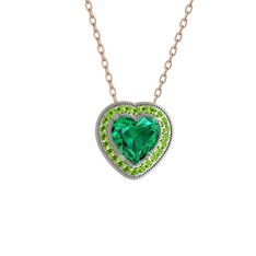 Esinti Kalp Kolye - Yeşil kuvars ve peridot 14 ayar beyaz altın kolye (40 cm rose altın rolo zincir) #1dp6hmk