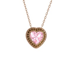 Esinti Kalp Kolye - Pembe kuvars ve dumanlı kuvars 925 ayar rose altın kaplama gümüş kolye (40 cm rose altın rolo zincir) #1dqm94s