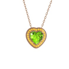 Esinti Kalp Kolye - Peridot ve sitrin 18 ayar rose altın kolye (40 cm gümüş rolo zincir) #1e0yocm