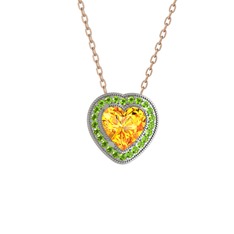 Esinti Kalp Kolye - Sitrin ve peridot 18 ayar beyaz altın kolye (40 cm rose altın rolo zincir) #1el9o1k