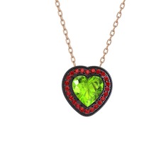 Esinti Kalp Kolye - Peridot ve garnet 925 ayar siyah rodyum kaplama gümüş kolye (40 cm gümüş rolo zincir) #1elzqur