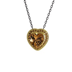Esinti Kalp Kolye - Dumanlı kuvars 18 ayar altın kolye (40 cm gümüş rolo zincir) #1f4j5gf