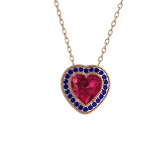 Rodolit garnet ve lab safir 925 ayar rose altın kaplama gümüş kolye (40 cm rose altın rolo zincir)