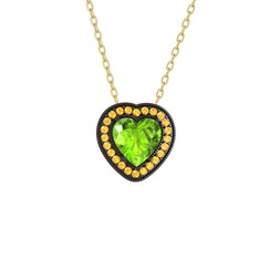 Esinti Kalp Kolye - Peridot ve sitrin 925 ayar siyah rodyum kaplama gümüş kolye (40 cm altın rolo zincir) #1fjosz2