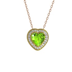 Esinti Kalp Kolye - Peridot ve pırlanta 8 ayar altın kolye (0.264 karat, 40 cm rose altın rolo zincir) #1flywm9