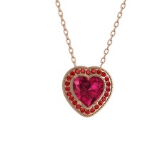 Esinti Kalp Kolye - Rodolit garnet ve garnet 925 ayar rose altın kaplama gümüş kolye (40 cm rose altın rolo zincir) #1fp99ln