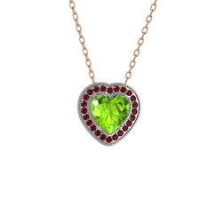 Esinti Kalp Kolye - Peridot ve kök yakut 8 ayar beyaz altın kolye (40 cm rose altın rolo zincir) #1fpvga3