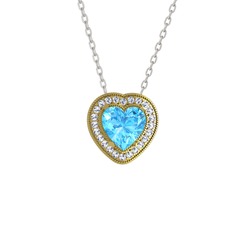 Esinti Kalp Kolye - Akuamarin ve swarovski 8 ayar altın kolye (40 cm beyaz altın rolo zincir) #1fse79p