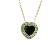 Esinti Kalp Kolye - Siyah zirkon ve peridot 18 ayar beyaz altın kolye (40 cm altın rolo zincir) #1fwmgdy