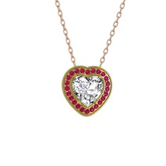 Beyaz zirkon ve rodolit garnet 925 ayar altın kaplama gümüş kolye (40 cm rose altın rolo zincir)