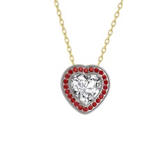 Esinti Kalp Kolye - Swarovski ve garnet 8 ayar beyaz altın kolye (40 cm altın rolo zincir) #1gjighk
