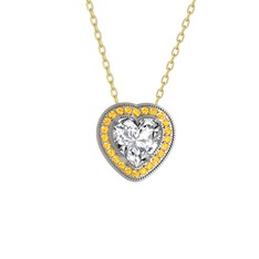 Swarovski ve sitrin 14 ayar beyaz altın kolye (40 cm altın rolo zincir)