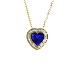 Esinti Kalp Kolye - Lab safir ve swarovski 18 ayar altın kolye (40 cm altın rolo zincir) #1hso8yl