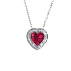 Esinti Kalp Kolye - Rodolit garnet ve swarovski 925 ayar gümüş kolye (40 cm beyaz altın rolo zincir) #1ia7vxc