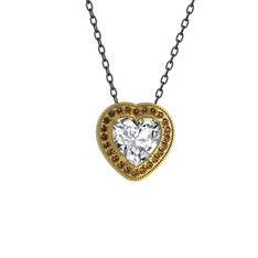 Swarovski ve dumanlı kuvars 18 ayar altın kolye (40 cm gümüş rolo zincir)