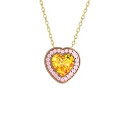 Sitrin ve pembe kuvars 18 ayar rose altın kolye (40 cm altın rolo zincir)