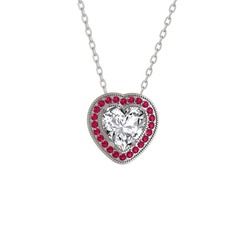 Beyaz zirkon ve rodolit garnet 18 ayar beyaz altın kolye (40 cm gümüş rolo zincir)