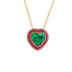 Yeşil kuvars ve rodolit garnet 925 ayar rose altın kaplama gümüş kolye (40 cm altın rolo zincir)