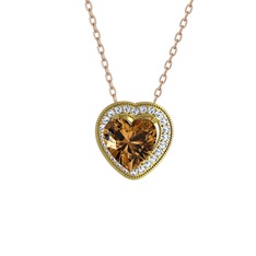 Dumanlı kuvars ve swarovski 8 ayar altın kolye (40 cm gümüş rolo zincir)