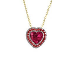 Esinti Kalp Kolye - Rodolit garnet ve garnet 8 ayar beyaz altın kolye (40 cm altın rolo zincir) #1jdiooh