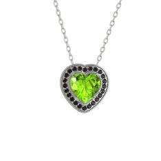 Peridot ve siyah zirkon 14 ayar beyaz altın kolye (40 cm beyaz altın rolo zincir)
