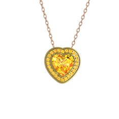 Esinti Kalp Kolye - Sitrin 14 ayar altın kolye (40 cm rose altın rolo zincir) #1jl9a0d
