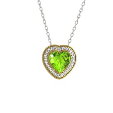 Esinti Kalp Kolye - Peridot ve swarovski 8 ayar altın kolye (40 cm beyaz altın rolo zincir) #1jxn622