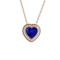Lab safir ve swarovski 14 ayar rose altın kolye (40 cm rose altın rolo zincir)