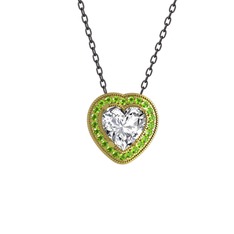 Esinti Kalp Kolye - Swarovski ve peridot 925 ayar altın kaplama gümüş kolye (40 cm gümüş rolo zincir) #1kf426u