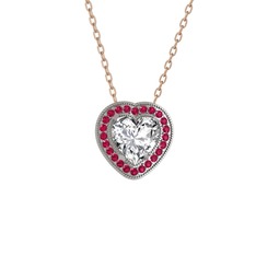 Swarovski ve rodolit garnet 18 ayar beyaz altın kolye (40 cm rose altın rolo zincir)