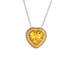 Esinti Kalp Kolye - Sitrin 8 ayar rose altın kolye (40 cm beyaz altın rolo zincir) #1l1rmzl