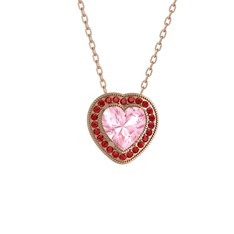 Esinti Kalp Kolye - Pembe kuvars ve garnet 18 ayar rose altın kolye (40 cm rose altın rolo zincir) #1l9fo4k