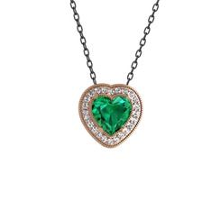 Yeşil kuvars ve pırlanta 8 ayar rose altın kolye (0.264 karat, 40 cm gümüş rolo zincir)