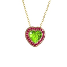 Esinti Kalp Kolye - Peridot ve rodolit garnet 14 ayar rose altın kolye (40 cm altın rolo zincir) #1liv7fu