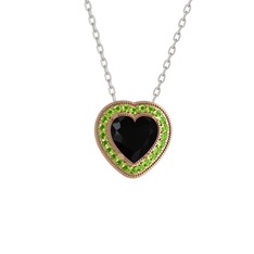 Esinti Kalp Kolye - Siyah zirkon ve peridot 18 ayar rose altın kolye (40 cm beyaz altın rolo zincir) #1lld4cm