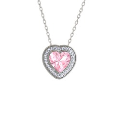 Pembe kuvars ve swarovski 8 ayar beyaz altın kolye (40 cm beyaz altın rolo zincir)