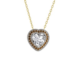 Esinti Kalp Kolye - Swarovski ve dumanlı kuvars 14 ayar beyaz altın kolye (40 cm gümüş rolo zincir) #1mn8k59