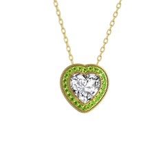 Esinti Kalp Kolye - Swarovski ve peridot 18 ayar altın kolye (40 cm altın rolo zincir) #1mspcpw