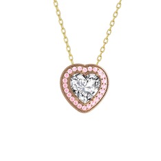 Esinti Kalp Kolye - Swarovski ve pembe kuvars 18 ayar rose altın kolye (40 cm altın rolo zincir) #1n44i0f