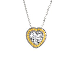 Swarovski ve sitrin 14 ayar beyaz altın kolye (40 cm gümüş rolo zincir)