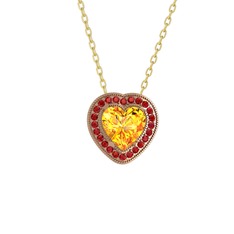 Sitrin ve garnet 8 ayar rose altın kolye (40 cm altın rolo zincir)