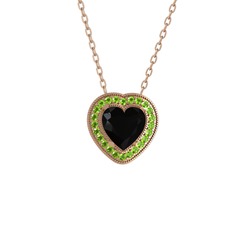 Esinti Kalp Kolye - Siyah zirkon ve peridot 8 ayar rose altın kolye (40 cm rose altın rolo zincir) #1nxxp98