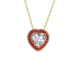 Beyaz zirkon ve garnet 18 ayar rose altın kolye (40 cm altın rolo zincir)
