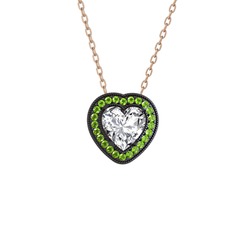 Esinti Kalp Kolye - Swarovski ve peridot 925 ayar siyah rodyum kaplama gümüş kolye (40 cm rose altın rolo zincir) #1ou0dkt