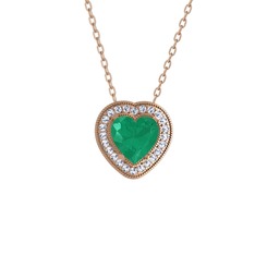 Kök zümrüt ve swarovski 8 ayar rose altın kolye (40 cm rose altın rolo zincir)