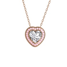 Esinti Kalp Kolye - Beyaz zirkon ve pembe kuvars 14 ayar rose altın kolye (40 cm rose altın rolo zincir) #1p3pddl