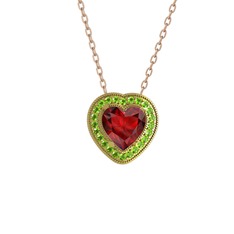 Garnet ve peridot 18 ayar altın kolye (40 cm rose altın rolo zincir)