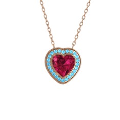 Rodolit garnet ve akuamarin 8 ayar rose altın kolye (40 cm rose altın rolo zincir)