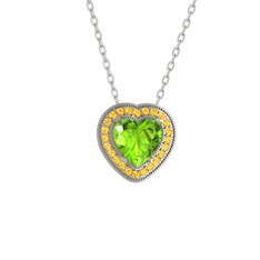 Esinti Kalp Kolye - Peridot ve sitrin 925 ayar gümüş kolye (40 cm gümüş rolo zincir) #1q7754o