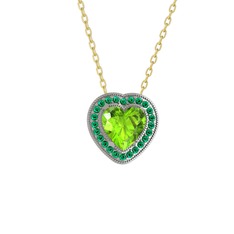 Esinti Kalp Kolye - Peridot ve yeşil kuvars 18 ayar beyaz altın kolye (40 cm altın rolo zincir) #1q7dl4j